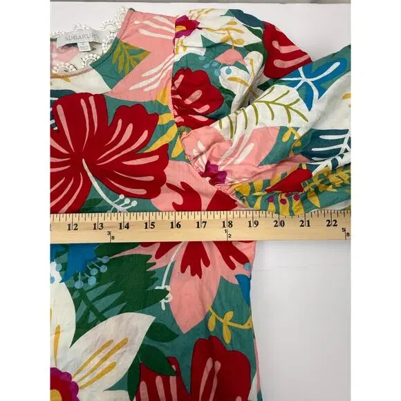 SUGARLIPS Tropical Puff Sleeve Blouse Floral Resort Statement Top M - Picture 6 of 8